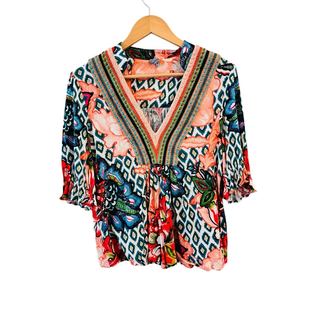 Floral V-Neck Blouse - Multicolor